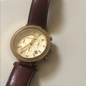 Michael Kors Rhinestone Brown Leather watch
